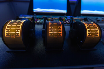 Captains bridge control panel with engine order telegraphs