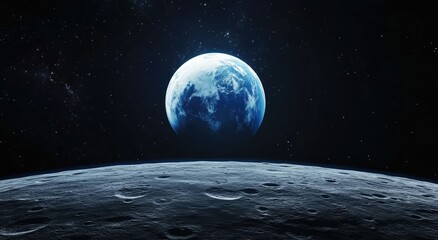 Earth rising above moon's surface
