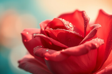 Close-up of a Dew-Kissed Red Rose Exquisite Floral Beauty