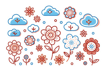 Rounded cloud-edged button-style flowers gently hovering with soft shadows