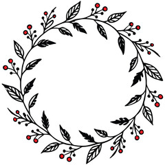 Beautiful Christmas Wreath Design Traditional Holiday Symbol with Holly and Red Berries