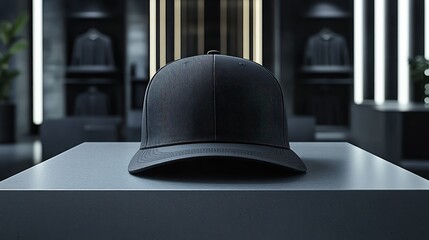Dark baseball cap on display