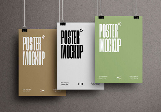 Hanging Clipped Posters Mockup