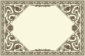 Decorative monochrome retro floral blank frame template