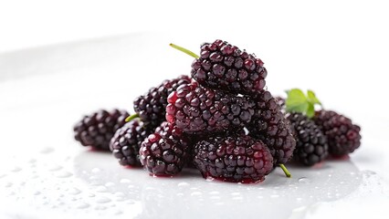 Fresh Mulberries Black, Red, and White on White Background