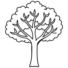 Obraz premium Outline tree vector illustration. Black and white line art drawing of a deciduous tree with a full canopy and visible branches.