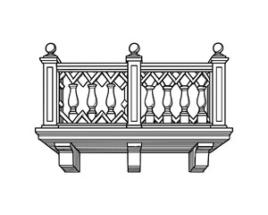 Detailed balcony railing illustration, intricate line art, vector design.