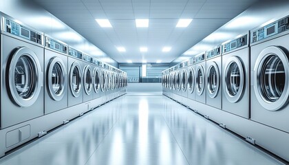 Row of Washing Machines in a Laundromat