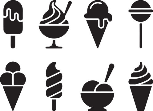 ice cream icon, ice cream clipart, ice cream vector, ice cream silhouette, summer dessert icon, ice cream cone, popsicle icon, sweet treat icon, food icon set, dessert graphics, ice cream logo, black 