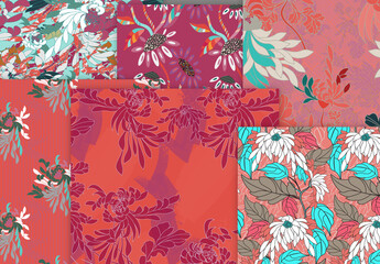 Seamless Pattern Floral Motifs Big Aster Flower