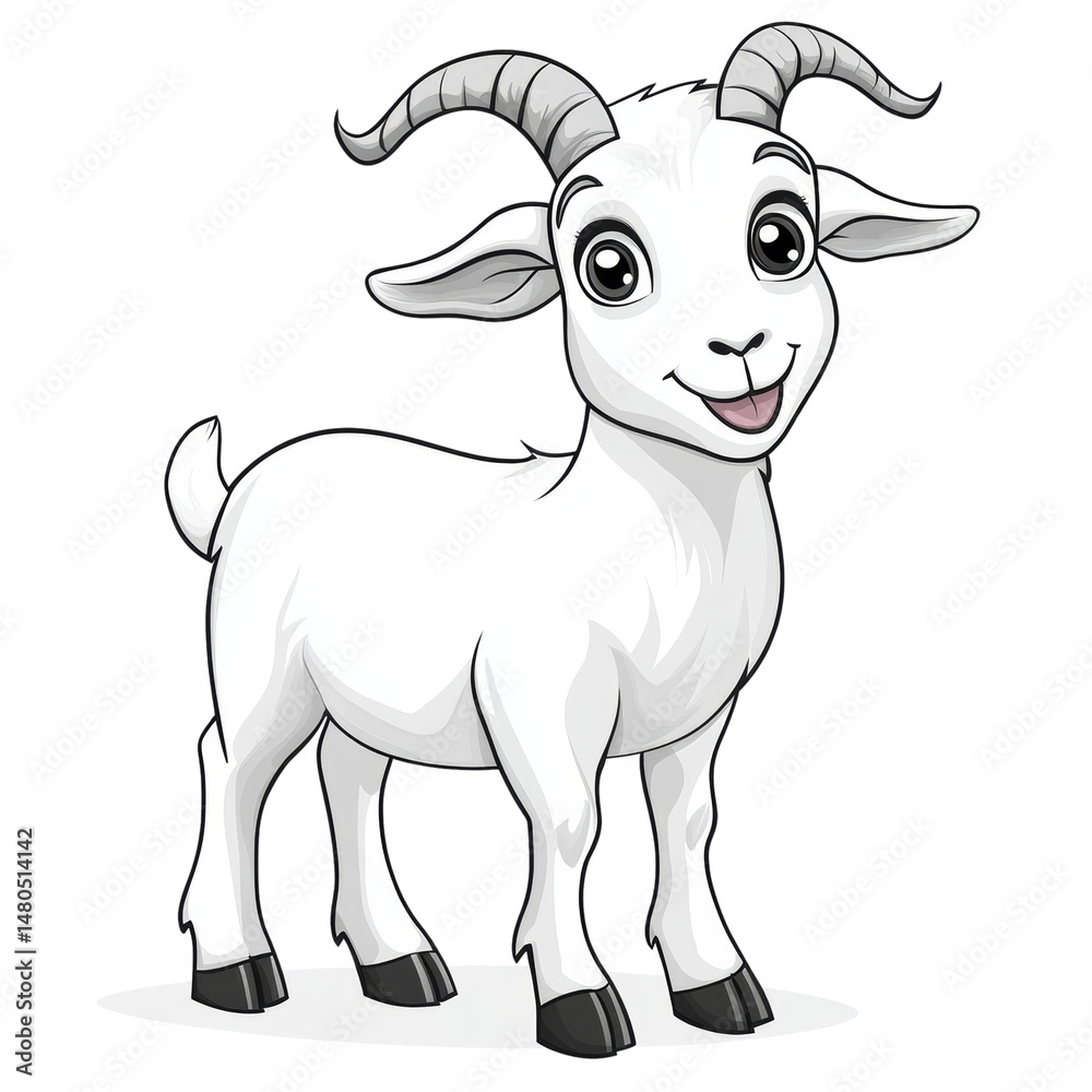 Poster Adorable Animated Goat Character Isolated on White Background