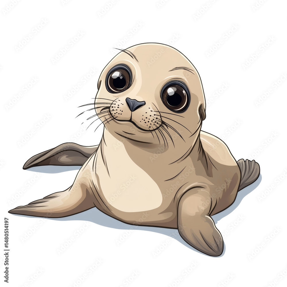 Poster charming vector illustration of a playful baby seal with endearing big eyes