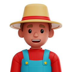 Obraz premium 3D cartoon avatar of a male farmer wearing a straw hat and overalls. Simple rural character