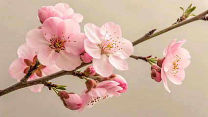 Naklejka premium A branch adorned with vibrant pink flowers