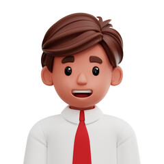 3D illustration of a professional male in white shirt and red tie, representing HR manager or office staff