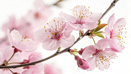 Obraz premium A branch displaying clusters of soft pink flowers