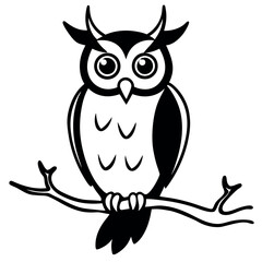 Cute black and white owl perched on a branch.