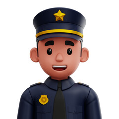 3D illustration of a male police officer in uniform and hat. Friendly law enforcement character