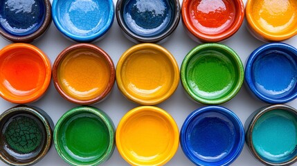 Colorful Ceramic Bowls in a Grid Pattern