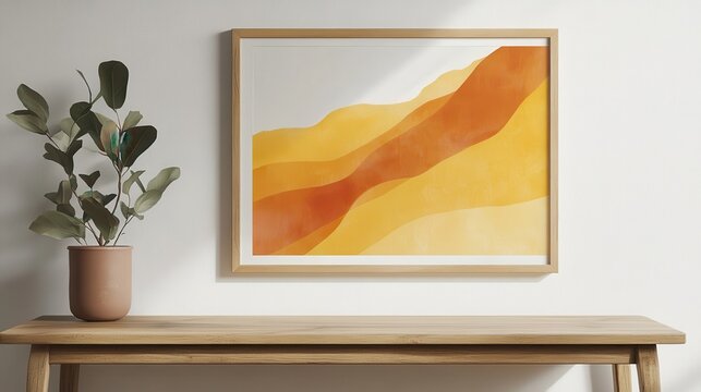 Landscape large 50x70, 20x28, a3,a4, Wooden frame mockup with passe-partout on white wall. Poster mockup. Clean, modern, minimal frame. Empty fra.me Indoor interior, show text or.