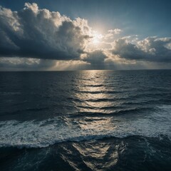 Obraz premium Atmospheric Ocean Horizon with Light Cloud Cover