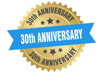 Obraz premium 30th anniversary. 30th anniversary round blue and gold label isolated on transparent background