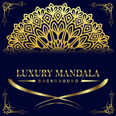Elegant black luxury background with gold mandala ornament design