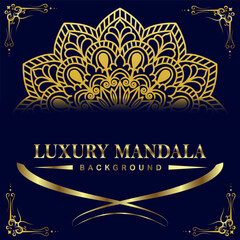 Elegant black luxury background with gold mandala ornament design