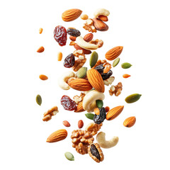 Handful Of Organic Trail Mix With Nuts  isolated on a transparent background