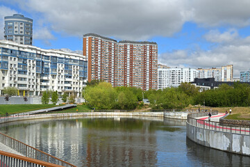 Obraz premium New modern district on Small Bay Moscow River. Krasnogorsk, Moscow region. Russia