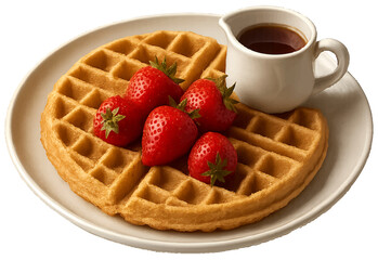 Plate Waffles with Chocolate sauce and Strawberries  PNG