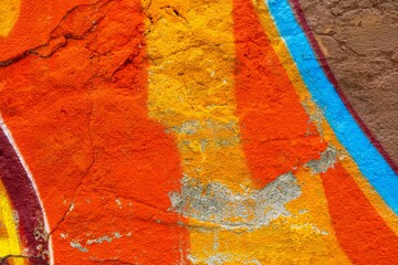 Urban graffiti texture with orange, yellow, blue. Modern 90s, Y2K style, vibrant street art elements, bold colors. Digital art, creative banners, contemporary visuals, summer themes.