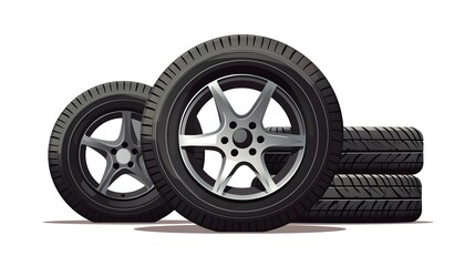 Obraz premium Professional Automotive Image Showing Black Wheel and Bunch of Old Tires for Car Elements and Tire Fabrication