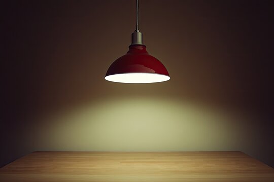 Red pendant lamp on wooden table