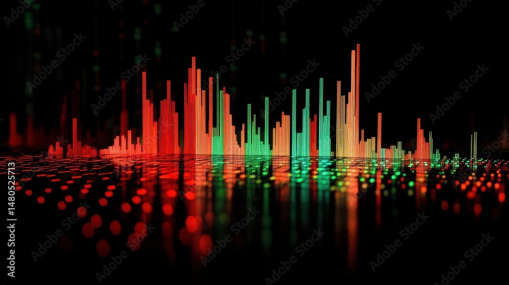 Poster Abstract colorful sound wave visualization with reflection.