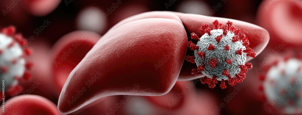 Fototapete detailed 3d rendering of a human liver affected by hepatocellular carcinoma with visible coral green