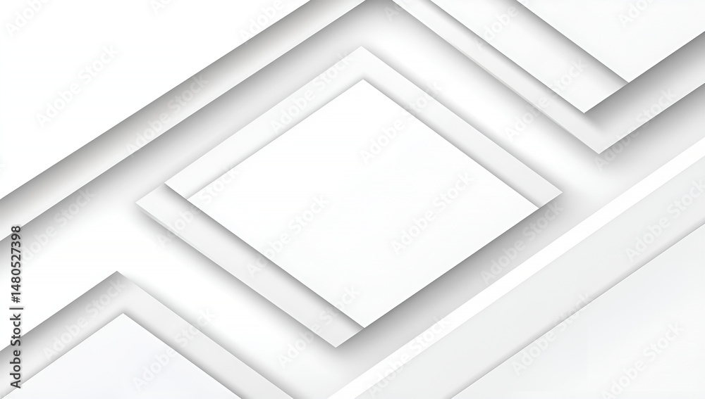 Poster abstract geometric composition featuring a modern design with layers of overlapping white squares an
