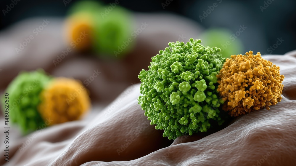 Fototapete detailed 3d rendering of a human liver affected by hepatocellular carcinoma with visible coral green