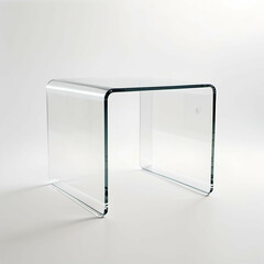 Transparent acrylic minimalist table with no joints, clean and modern, on white background