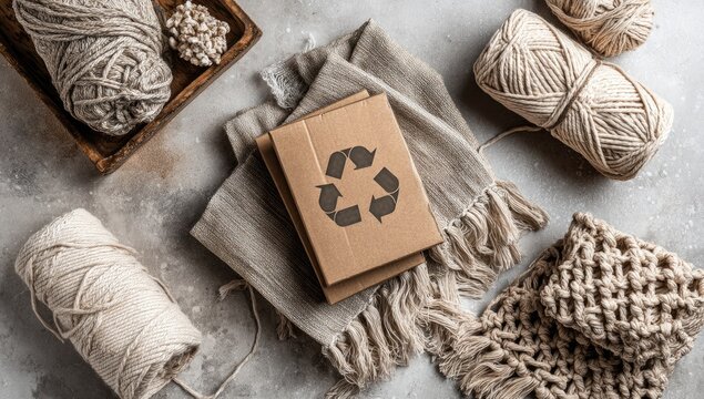 Recycled crafting supplies.  Natural tones and eco-friendly materials