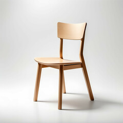 Minimalist wooden chair with clean lines and no armrests, on a pure white background, soft shadows