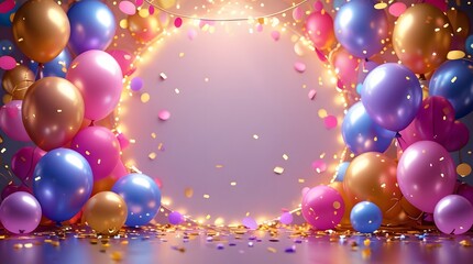 Festive Balloons and Confetti Background Perfect for Birthday Celebrations and Party Invitations