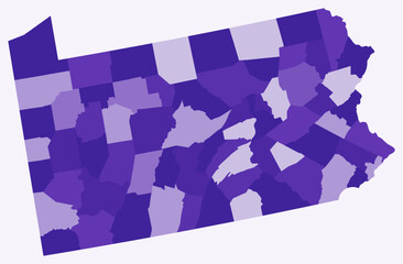 Map of Pennsylvania with counties. Just a simple state border map with county division. Deep purple color palette. Blank Commonwealth of Pennsylvania shape with administrative division.