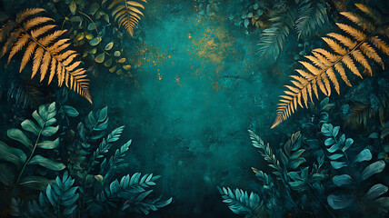Golden fern leaves and verdant foliage create a rich, textured natural backdrop perfectly suited for atmospheric visuals