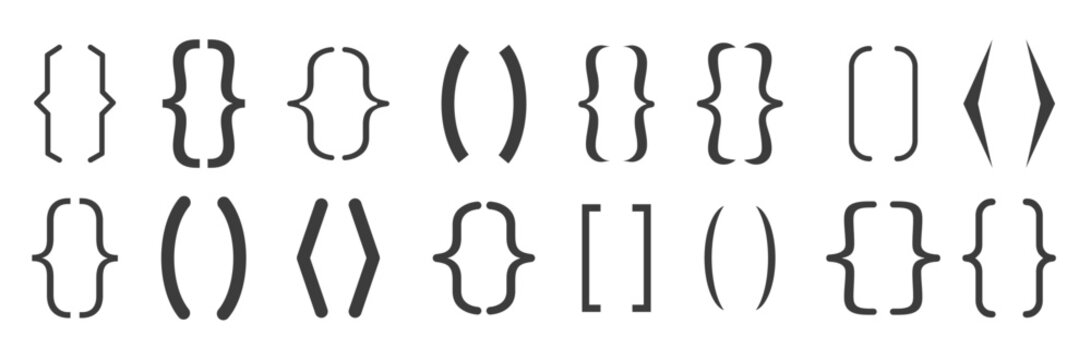 Bracket icon set. Text brackets collection. Curly brace set. Vector illustration