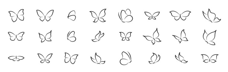 Butterflies collection. Butterfly continuous. Flying butterflies icon set. Vector illustration