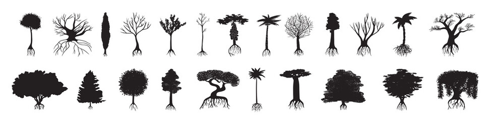 Set of Silhouettes of Trees