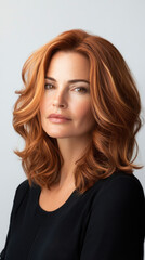 Naklejka premium Portrait of a fair-skinned woman with auburn hair, gazing directly at the viewer