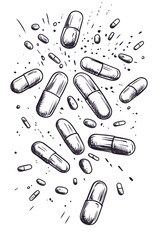 Vintage Style Illustration of Pills and Capsules
