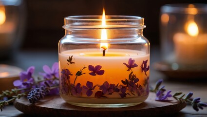 Illuminated Floral Candle in Glass Jar